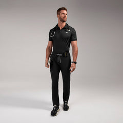 Rocco Polo Scrub Top - Black