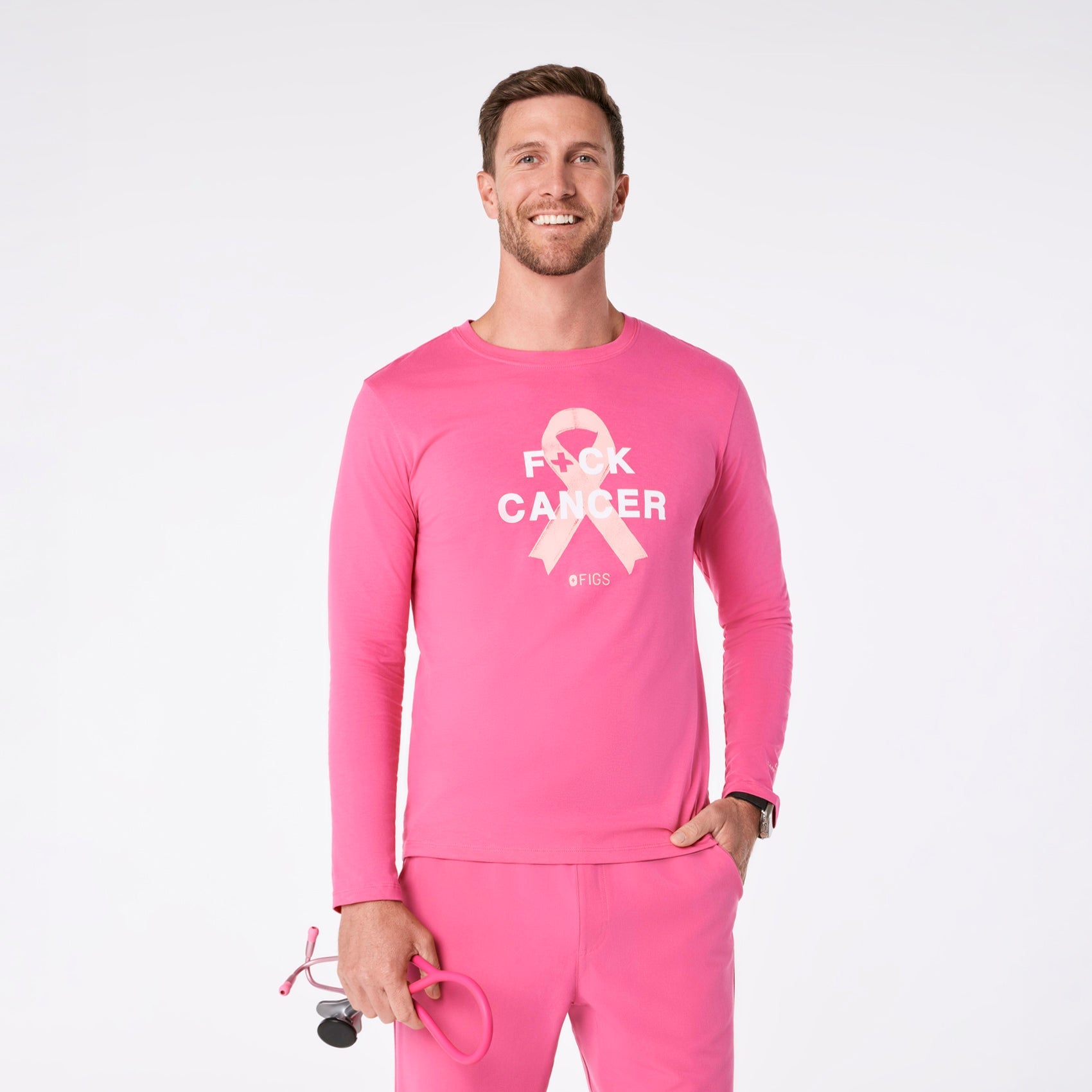 F Cancer Ribbon Long-Sleeve Underscrub - F*ing Pink