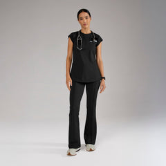 Alma Slim Crewneck Tunic Scrub Top - Black