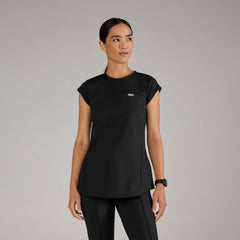 Alma Slim Crewneck Tunic Scrub Top - Black