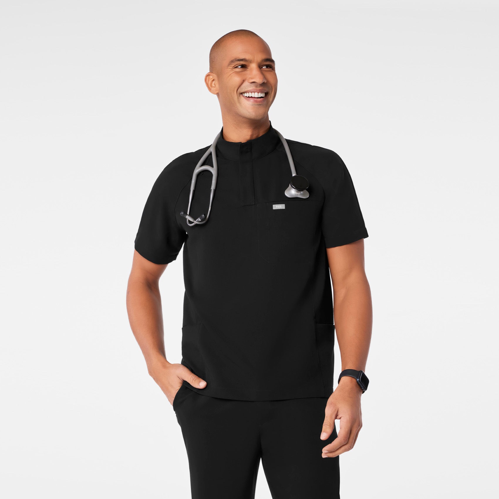 Timmons Mock-Neck Scrub Top - Black