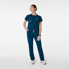 Arua Cropped Crewneck Scrub Top - Deep Reef