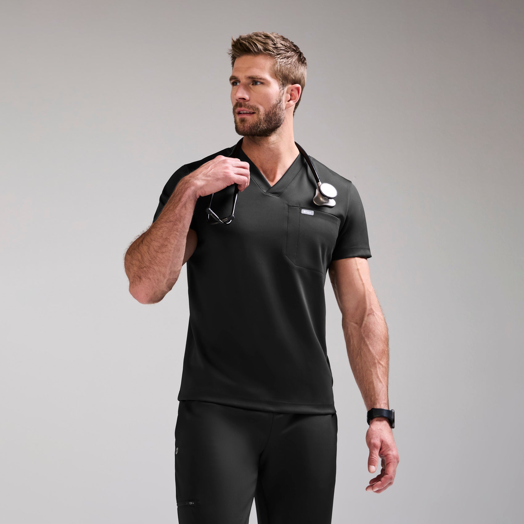 Logan V-Neck Scrub Top - Black