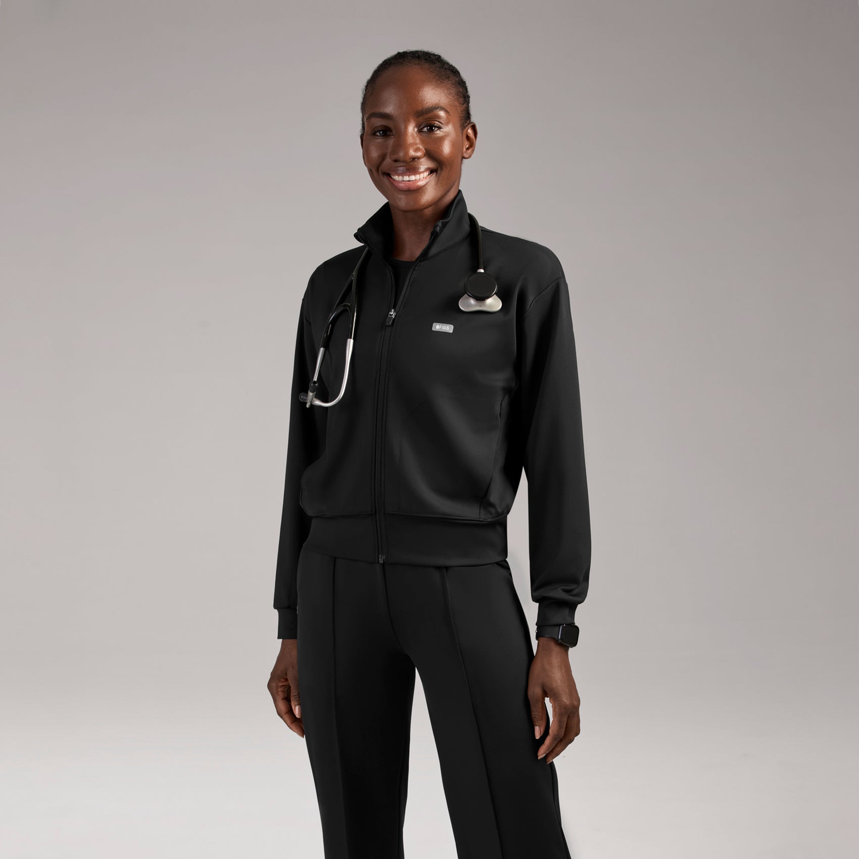 Labelle Bomber Scrub Jacket - Black