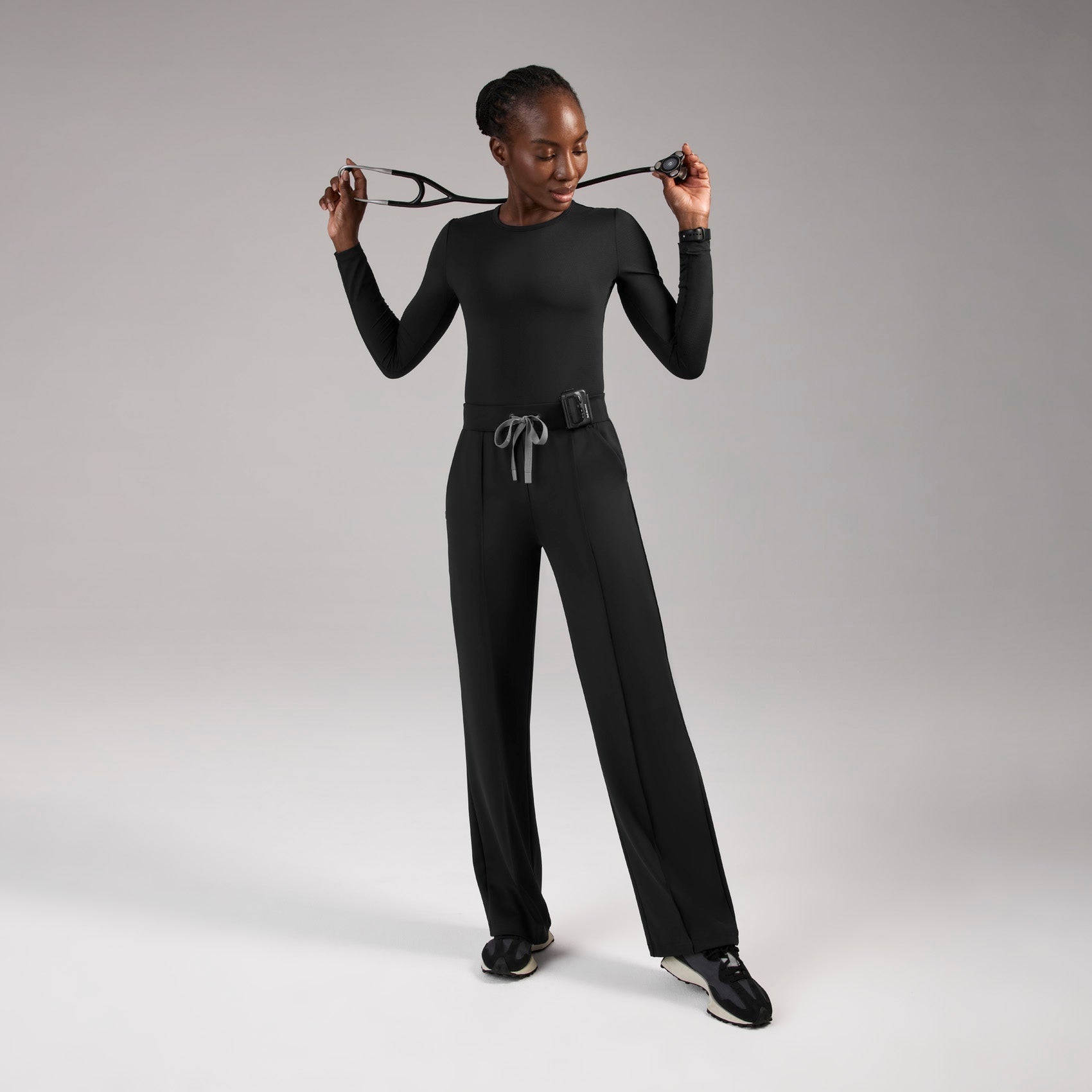 Piedra High-Rise Straight-Leg Scrub Pant - Black