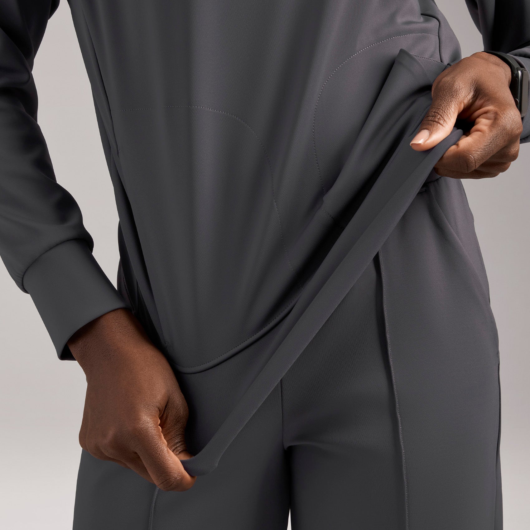 Cornelia Long-Sleeve Scrub Top - Charcoal