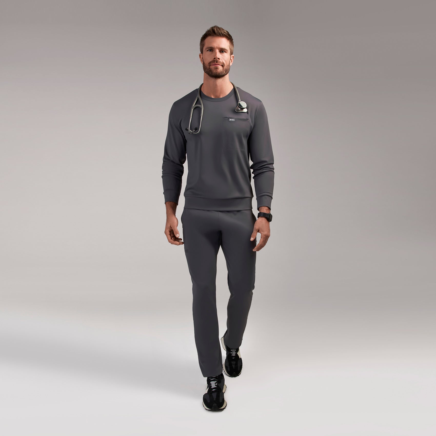 Destin Relaxed Long-Sleeve Scrub Top - Charcoal