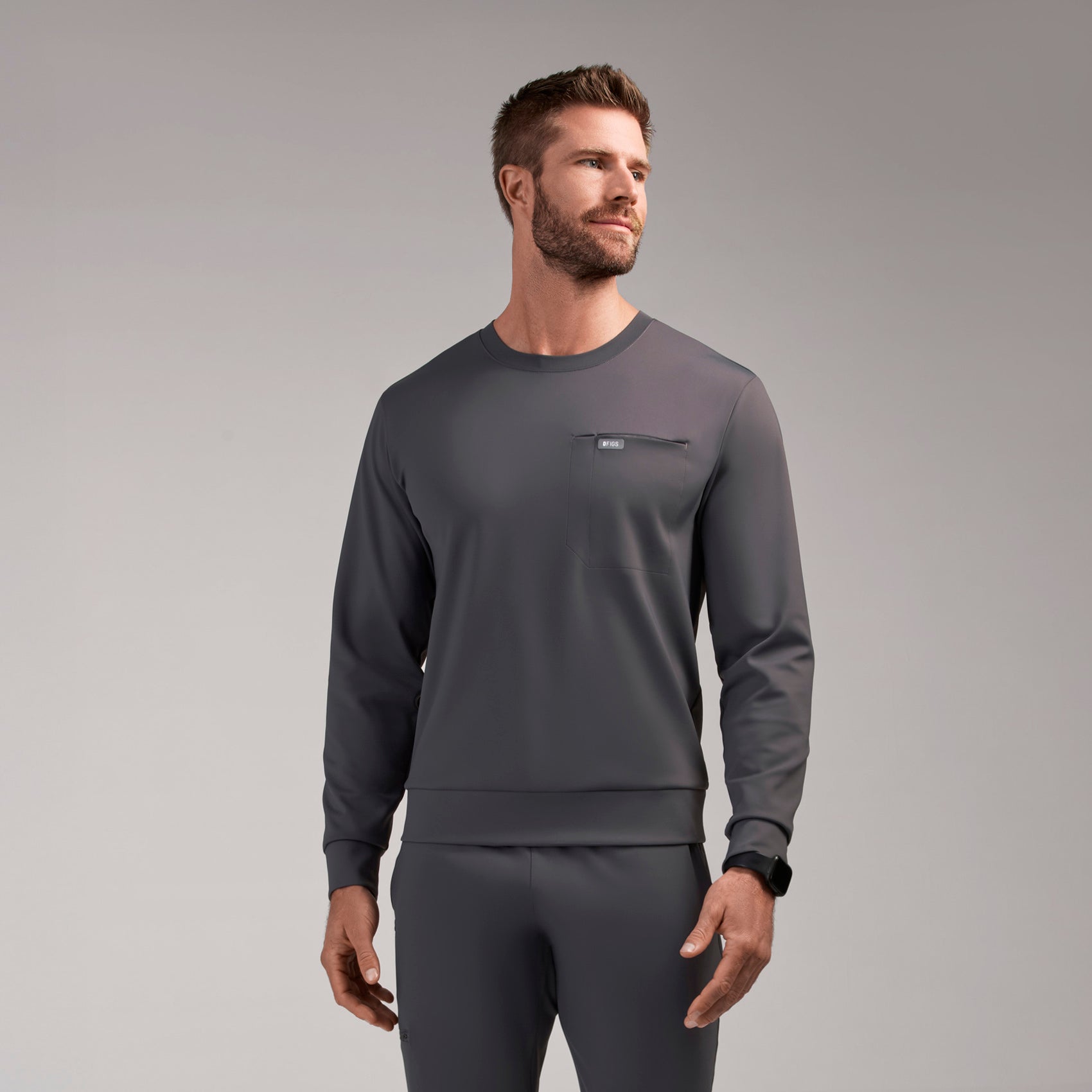 Destin Relaxed Long-Sleeve Scrub Top - Charcoal