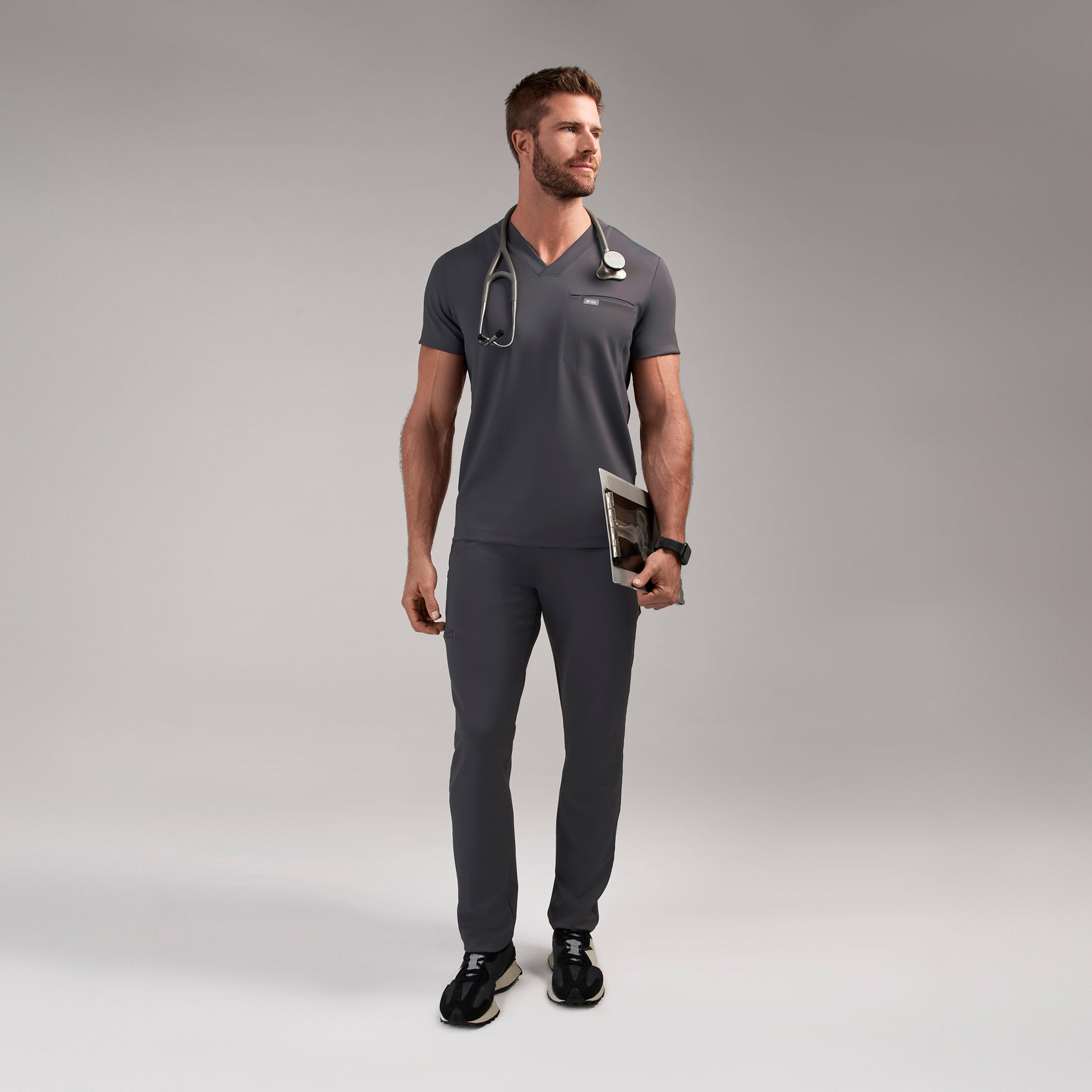 Logan V-Neck Scrub Top - Charcoal