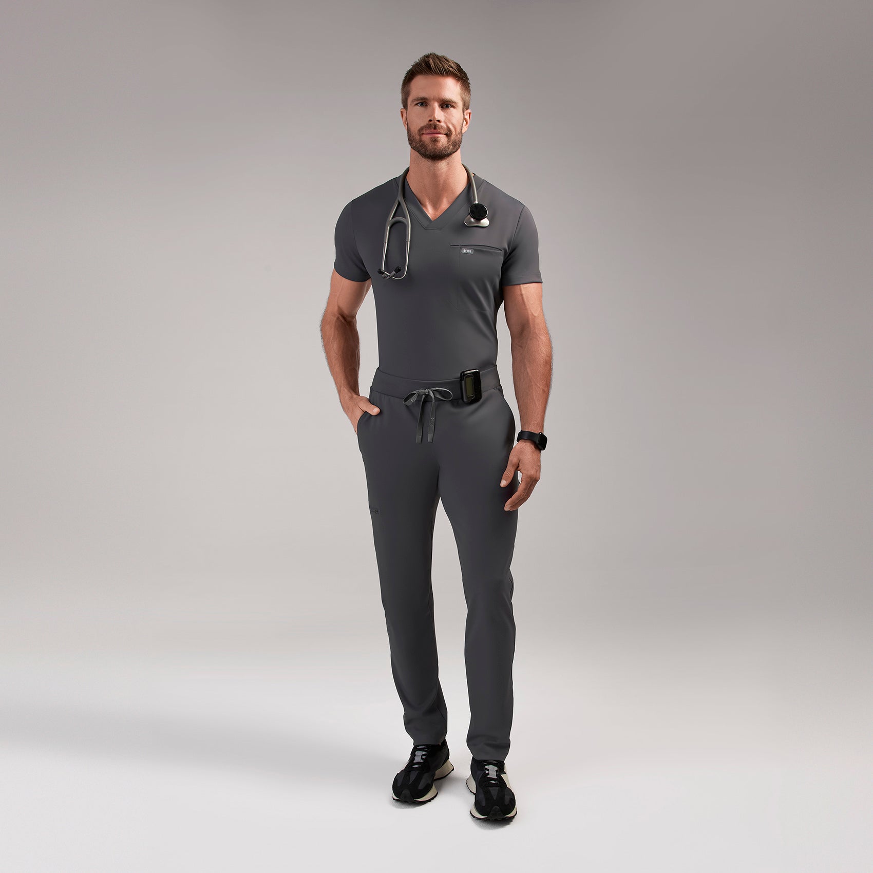 Logan V-Neck Scrub Top - Charcoal