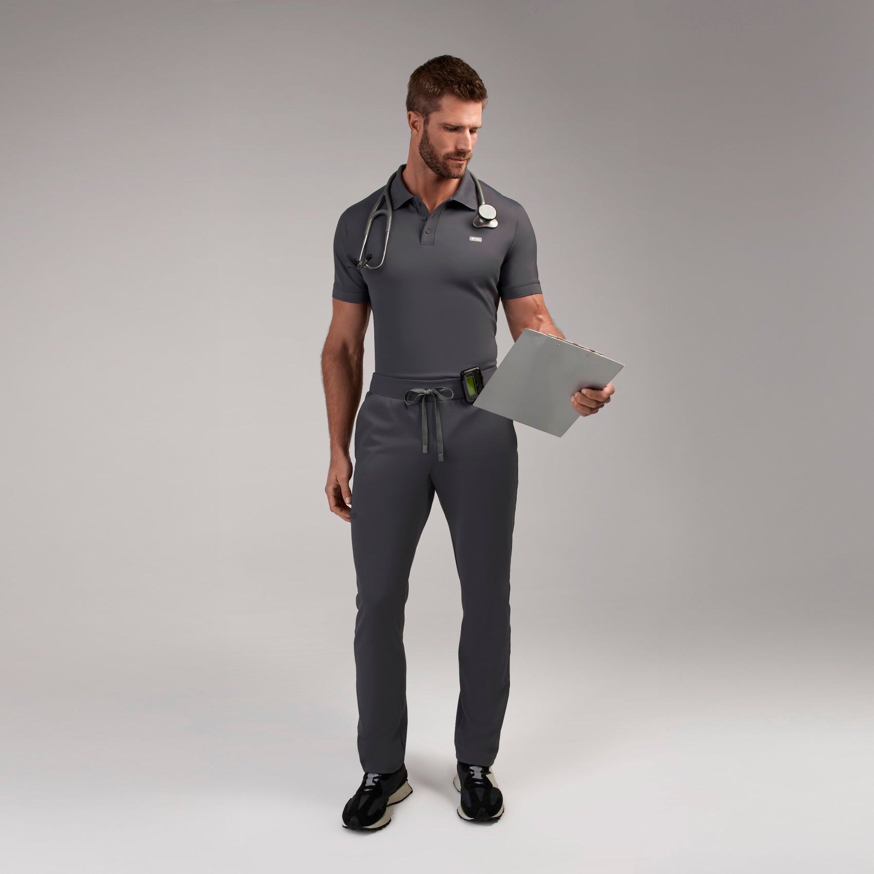 Rocco Polo Scrub Top - Charcoal