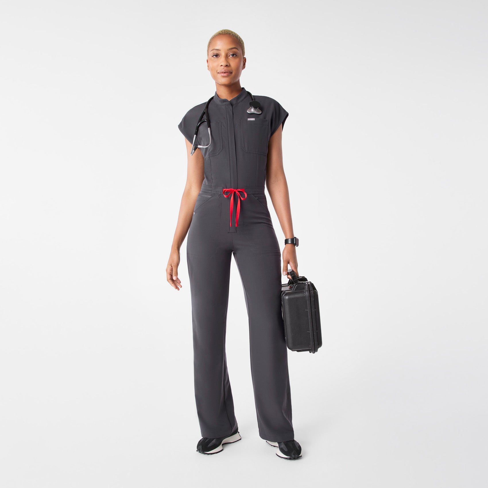Rafaela Wide-Leg ScrubJumpsuit™ - Charcoal