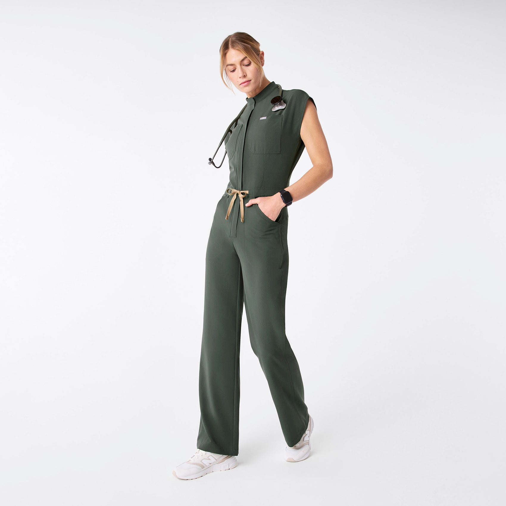 Rafaela Wide-Leg ScrubJumpsuit™ - Moss