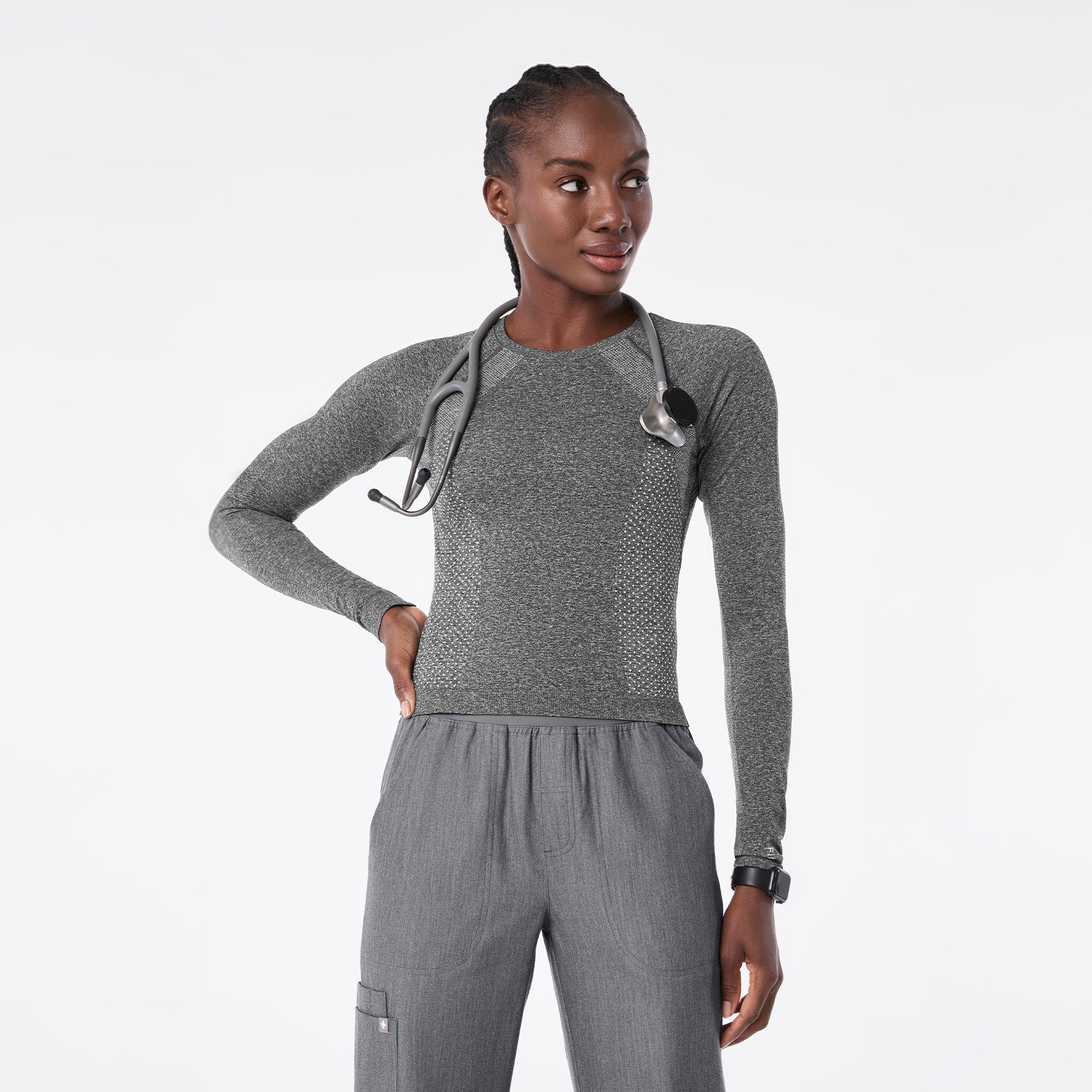 Salta Cropped Long-Sleeve Underscrub - Graphite