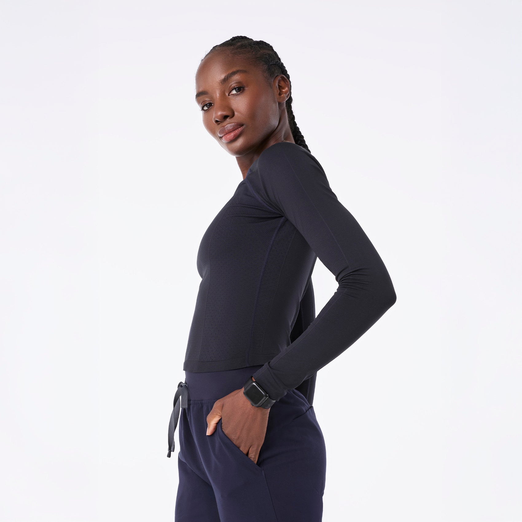 Salta Cropped Long-Sleeve Underscrub - Navy