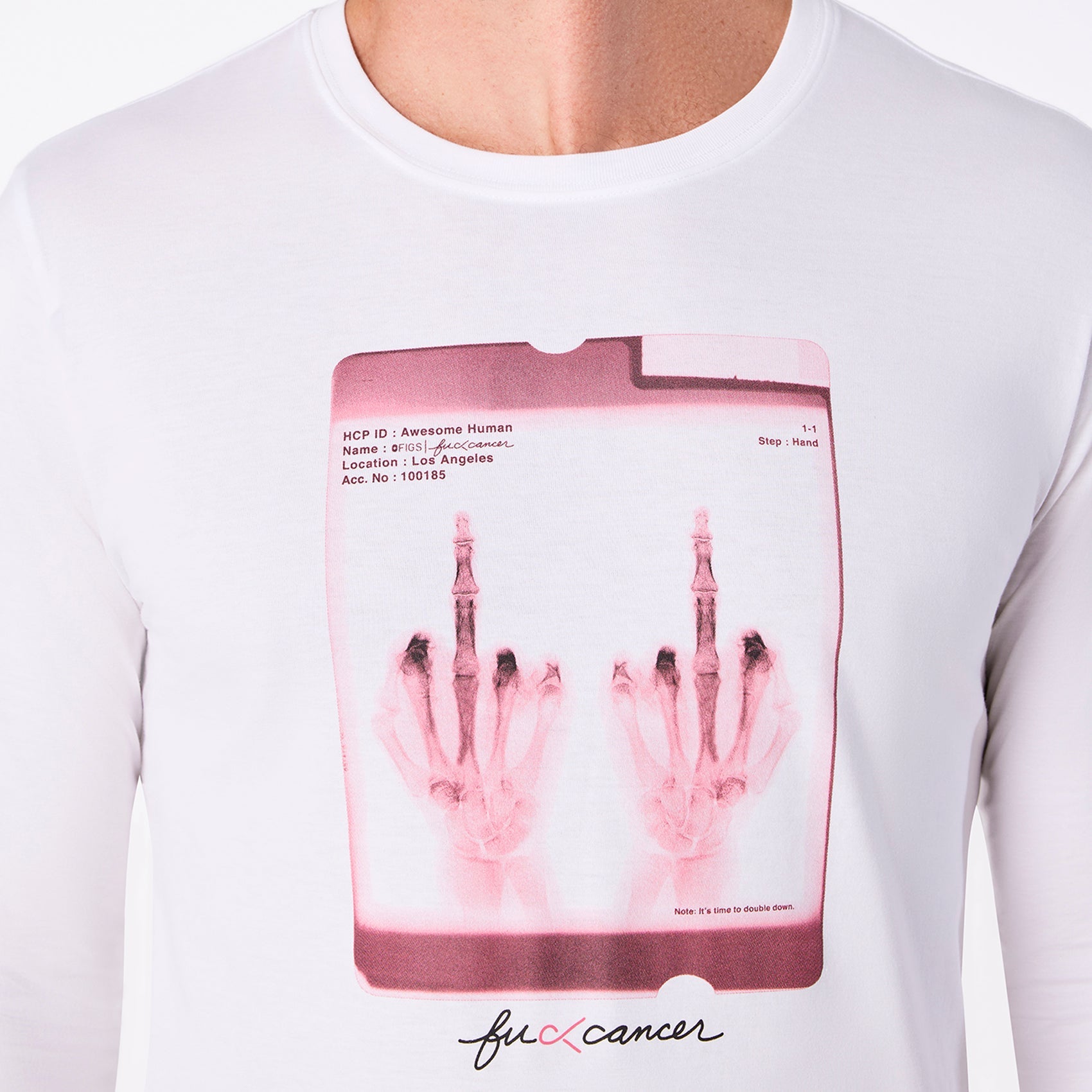 F Cancer Long-Sleeve Underscrub - White