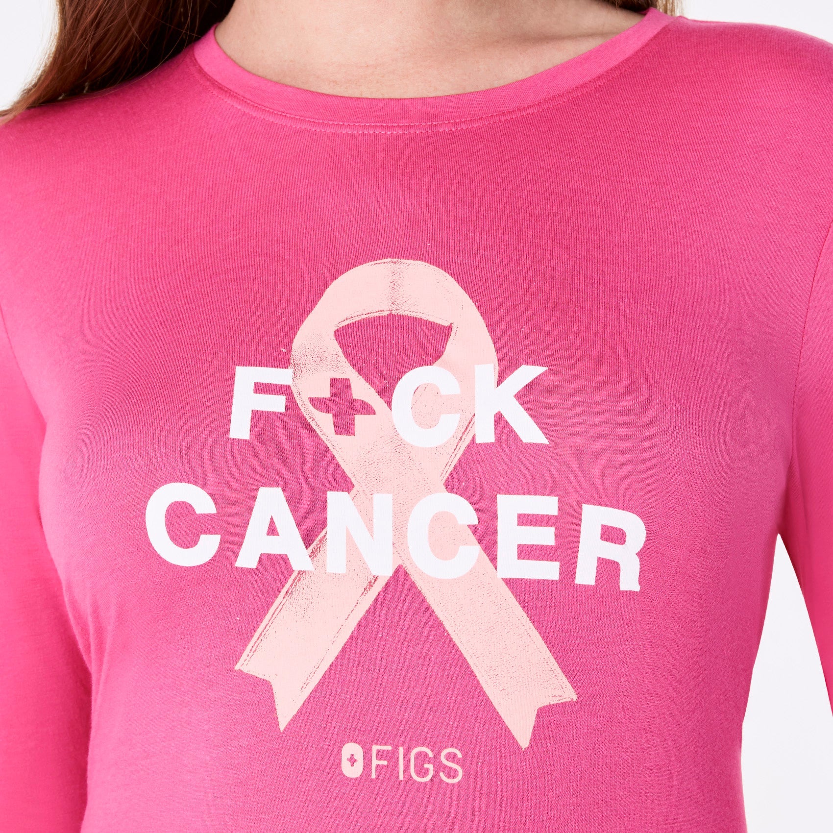 F Cancer Ribbon Long-Sleeve Underscrub - F*ing Pink