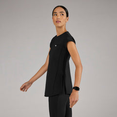 Alma Slim Crewneck Tunic Scrub Top - Black