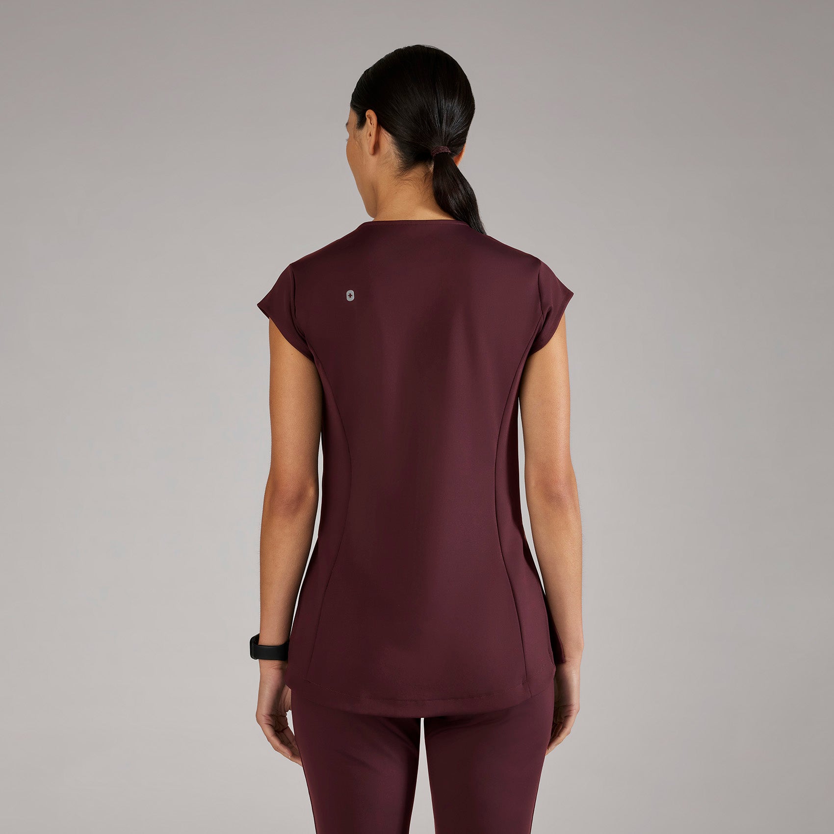 Alma Slim Crewneck Tunic Scrub Top - Burgundy