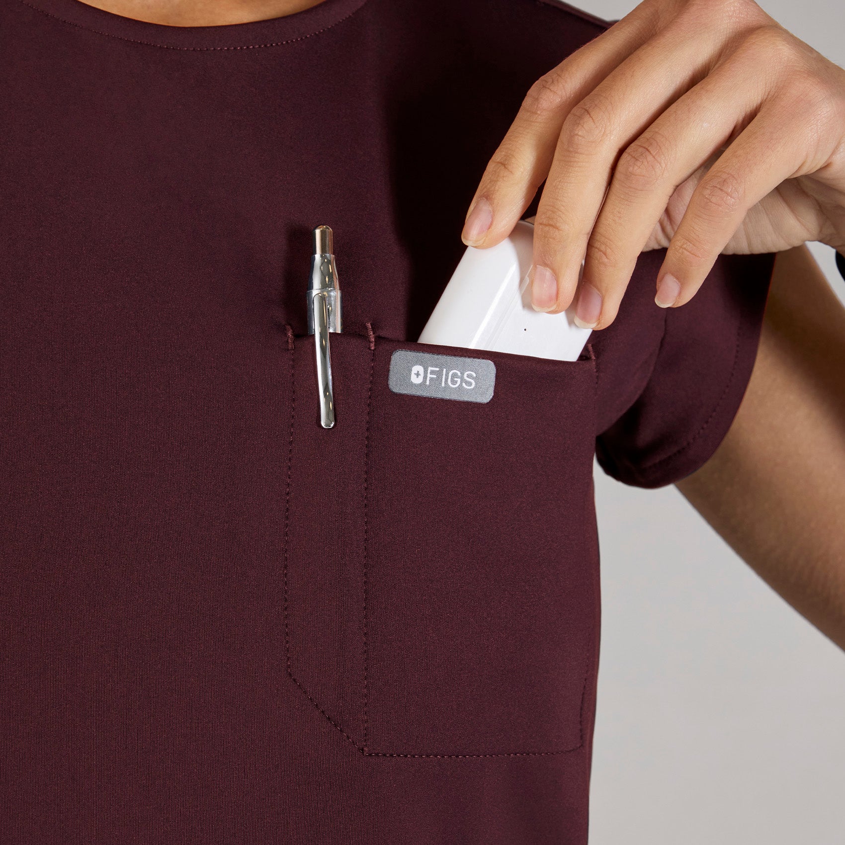 Alma Slim Crewneck Tunic Scrub Top - Burgundy