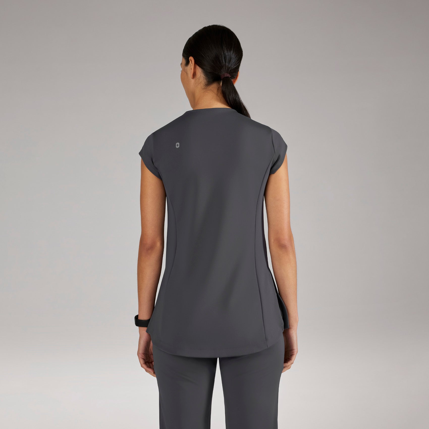 Alma Slim Crewneck Tunic Scrub Top - Charcoal