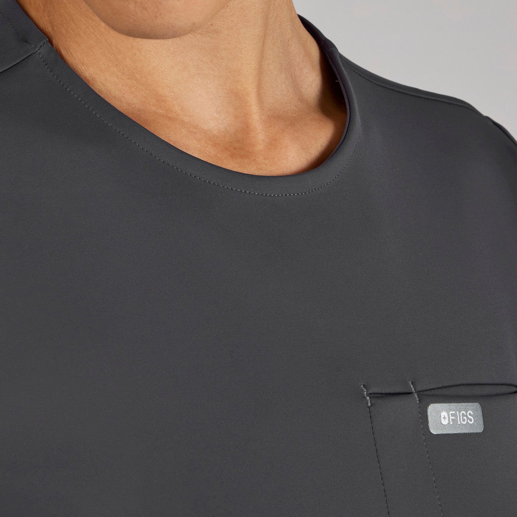Alma Slim Crewneck Tunic Scrub Top - Charcoal