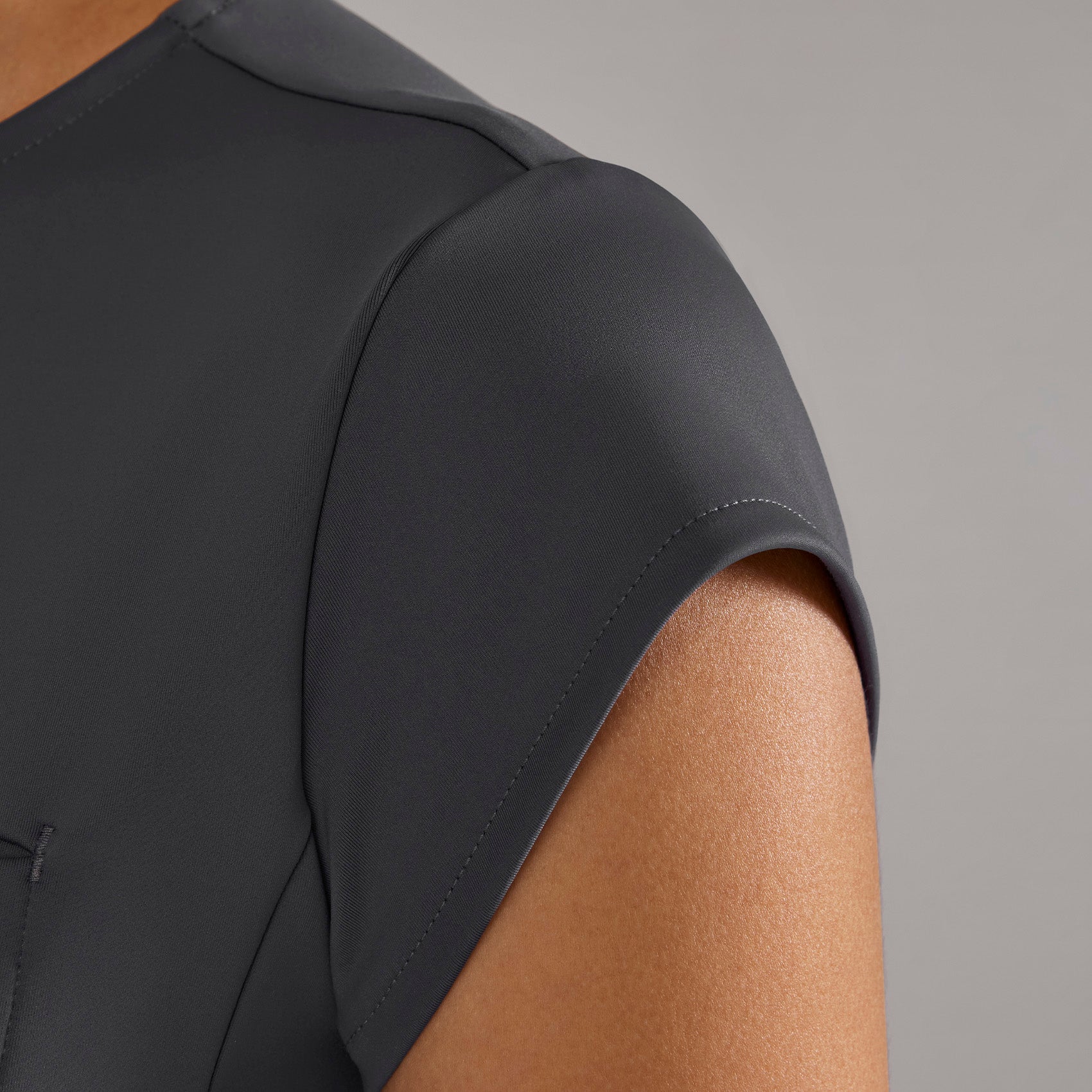 Alma Slim Crewneck Tunic Scrub Top - Charcoal