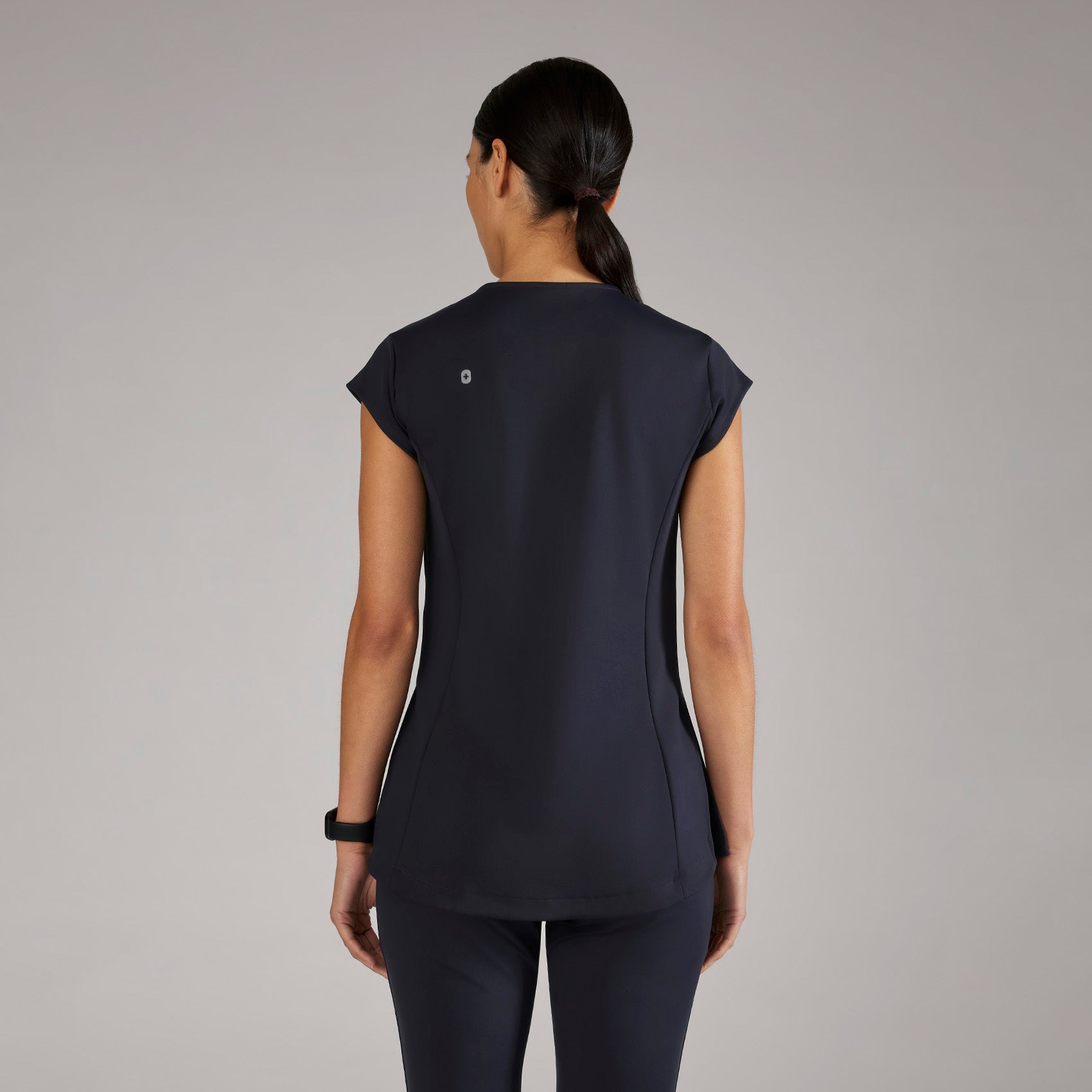 Alma Slim Crewneck Tunic Scrub Top - Navy