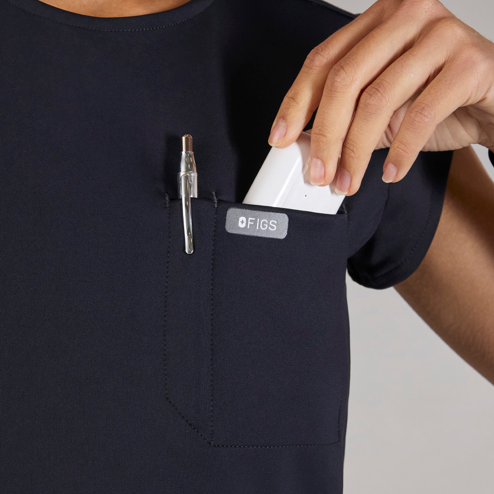 Alma Slim Crewneck Tunic Scrub Top - Navy