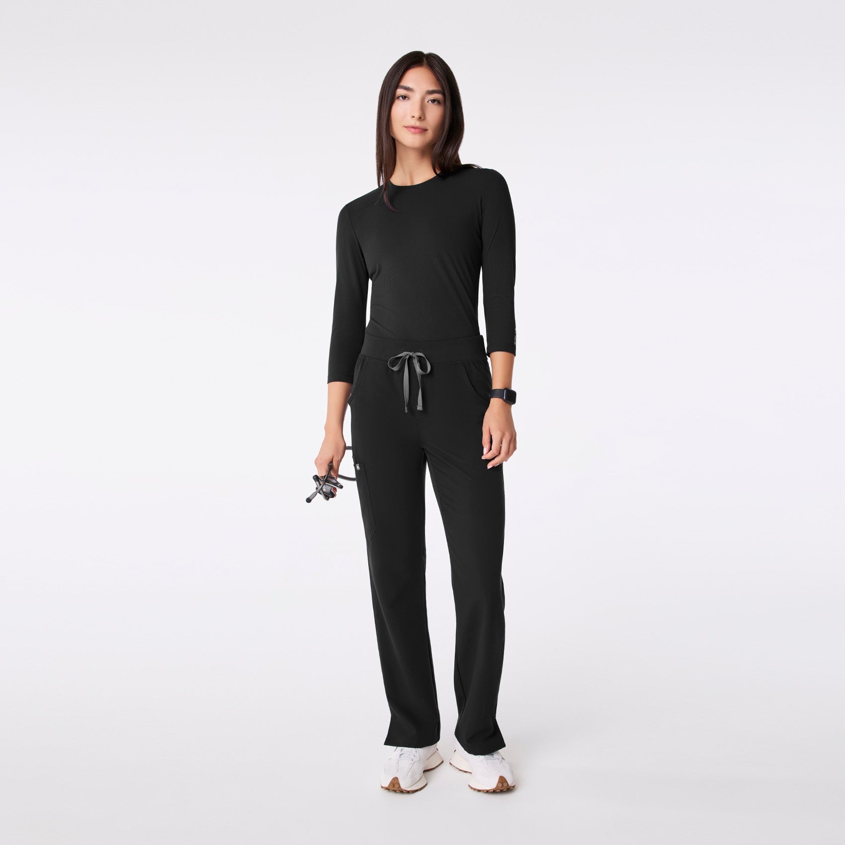 Palmer Ribbed ¾ Sleeve Underscrub - Black