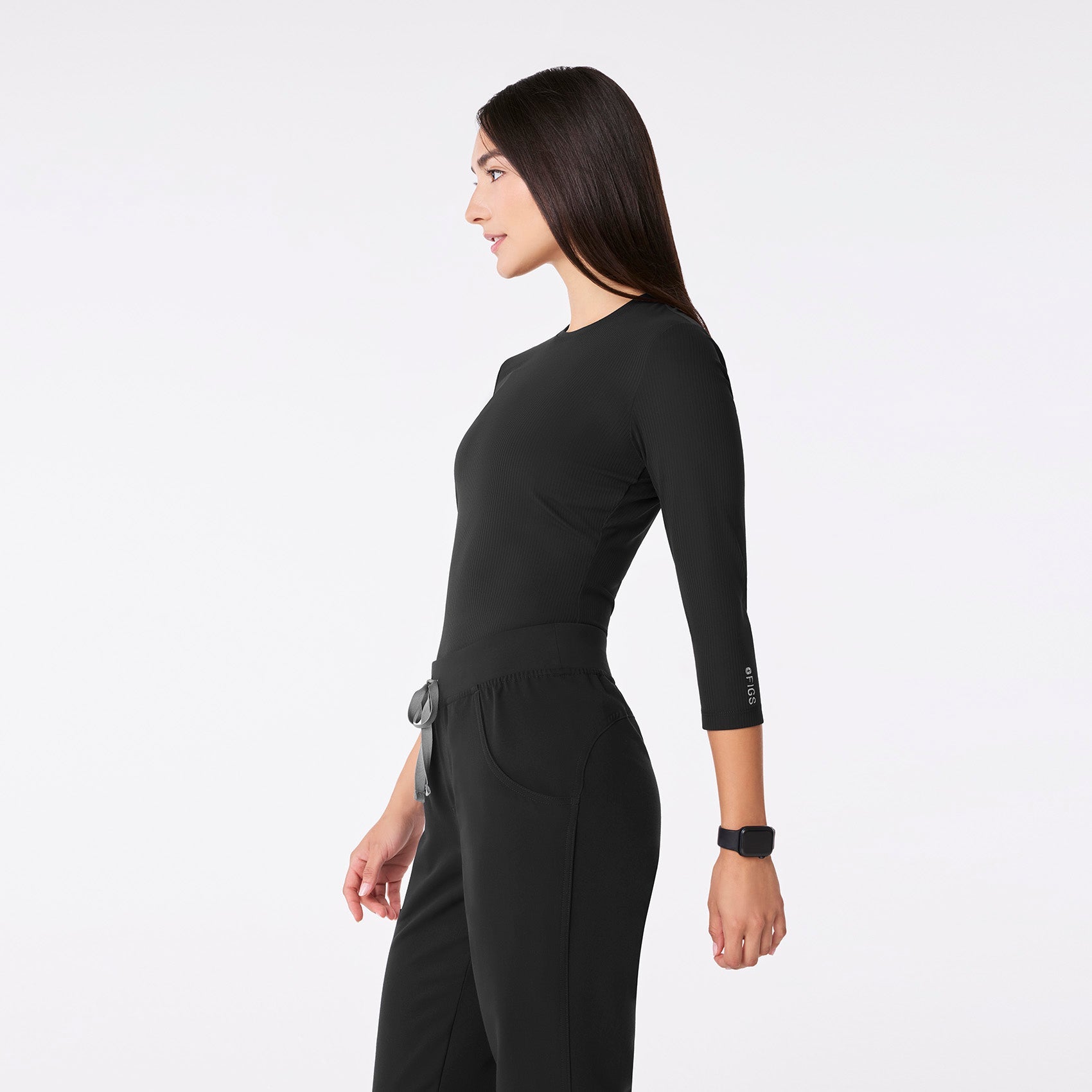 Palmer Ribbed ¾ Sleeve Underscrub - Black