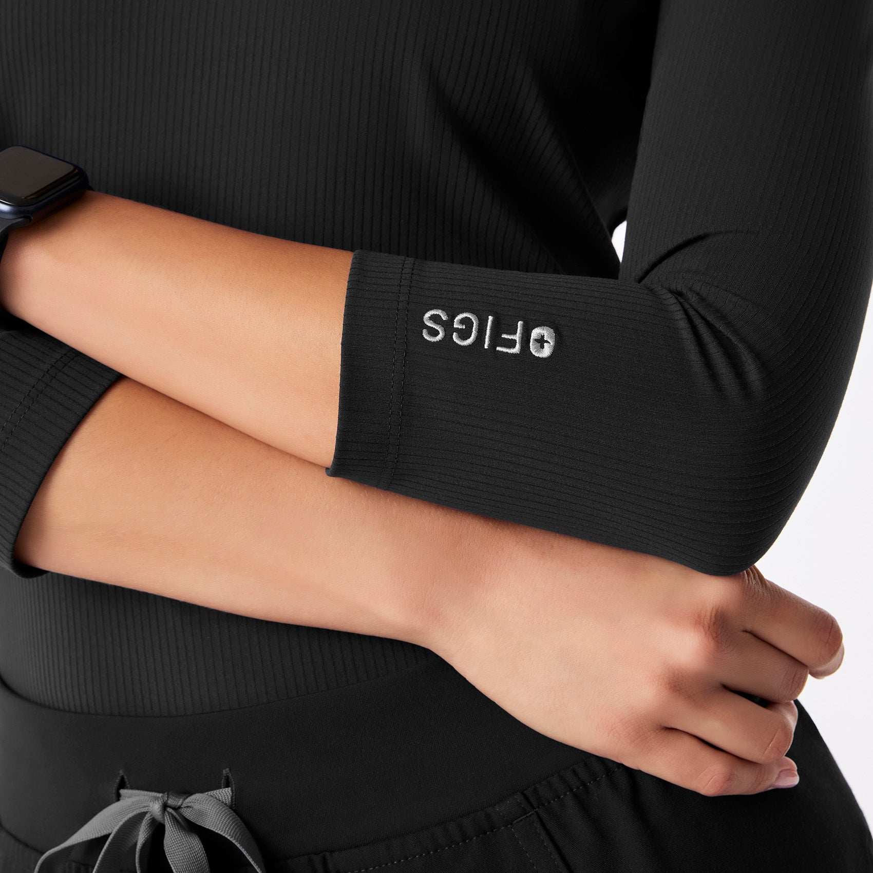 Palmer Ribbed ¾ Sleeve Underscrub - Black