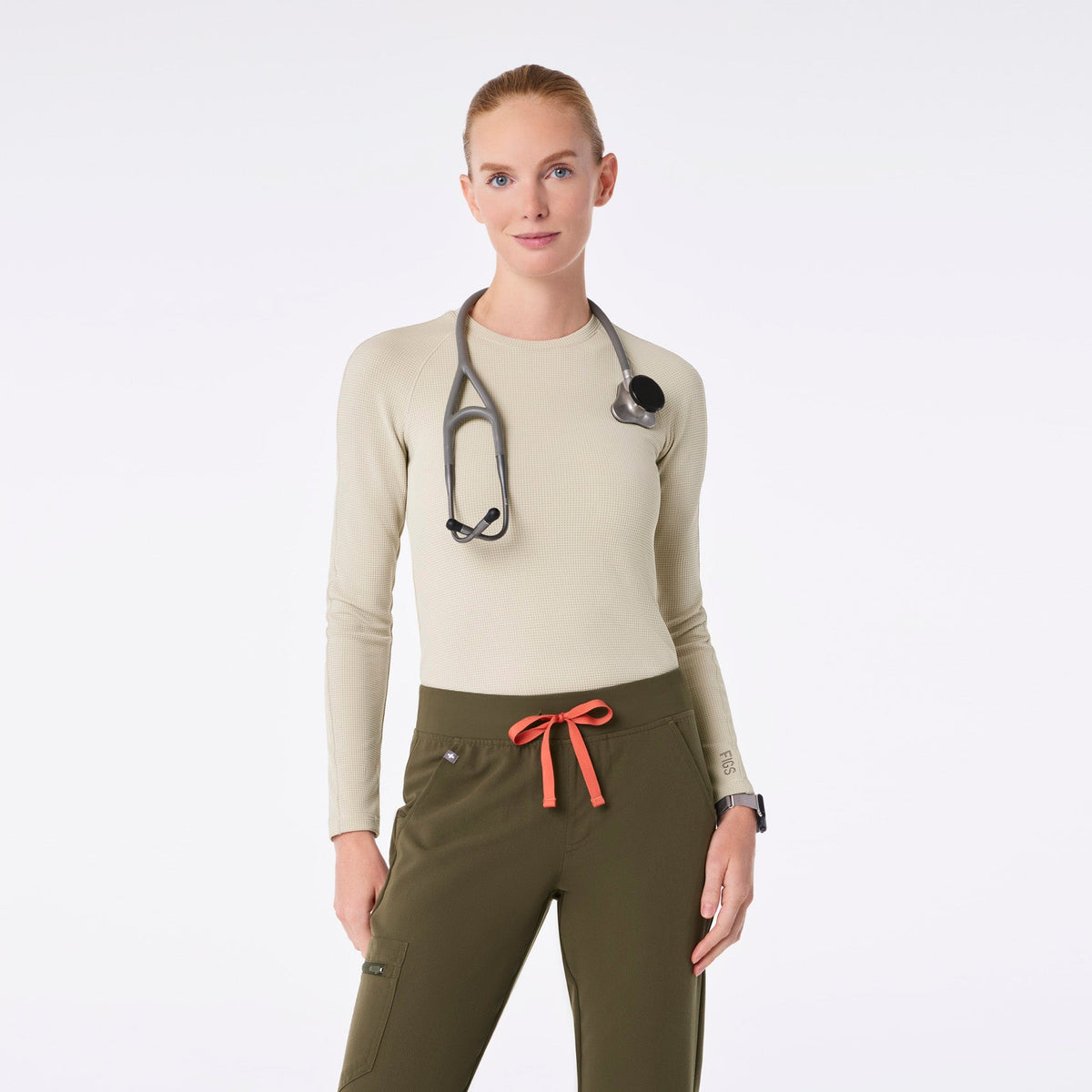 Waffle Long-Sleeve Underscrub - Bone