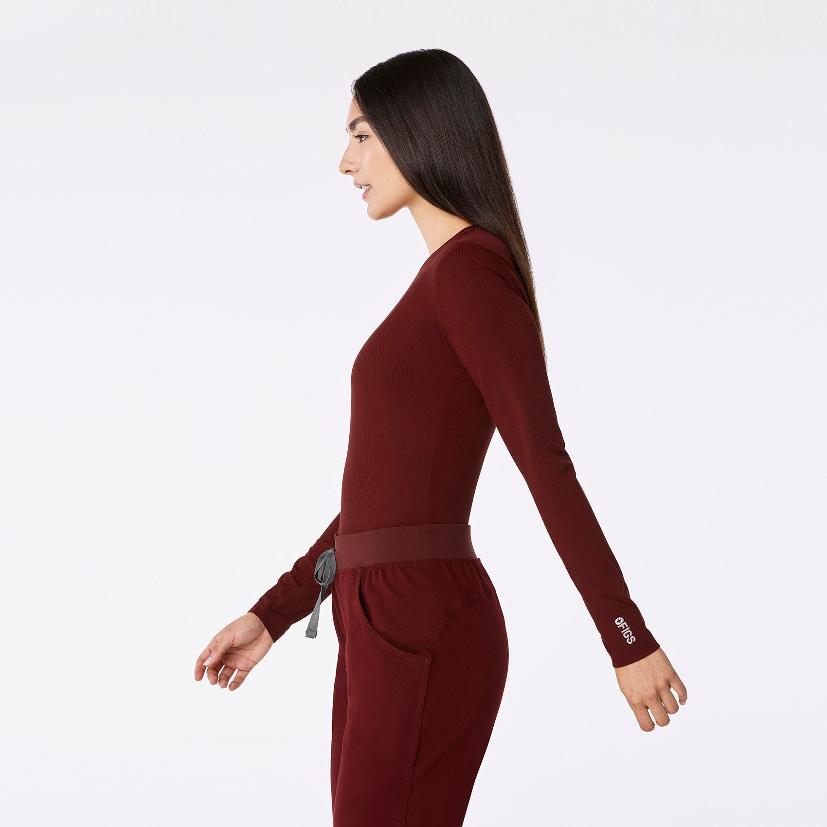 Palmer Ribbed Long-Sleeve Underscrub - Burgundy