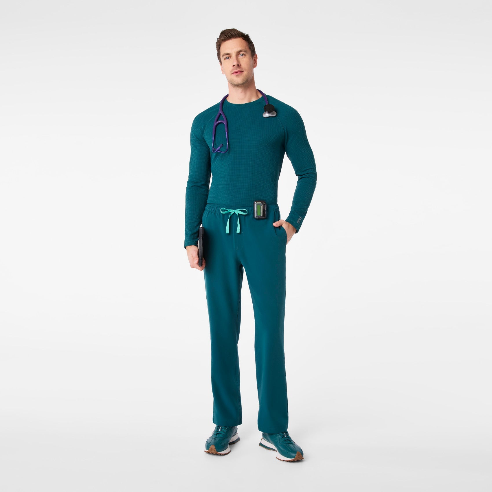 Waffle Long-Sleeve Underscrub - Caribbean Blue