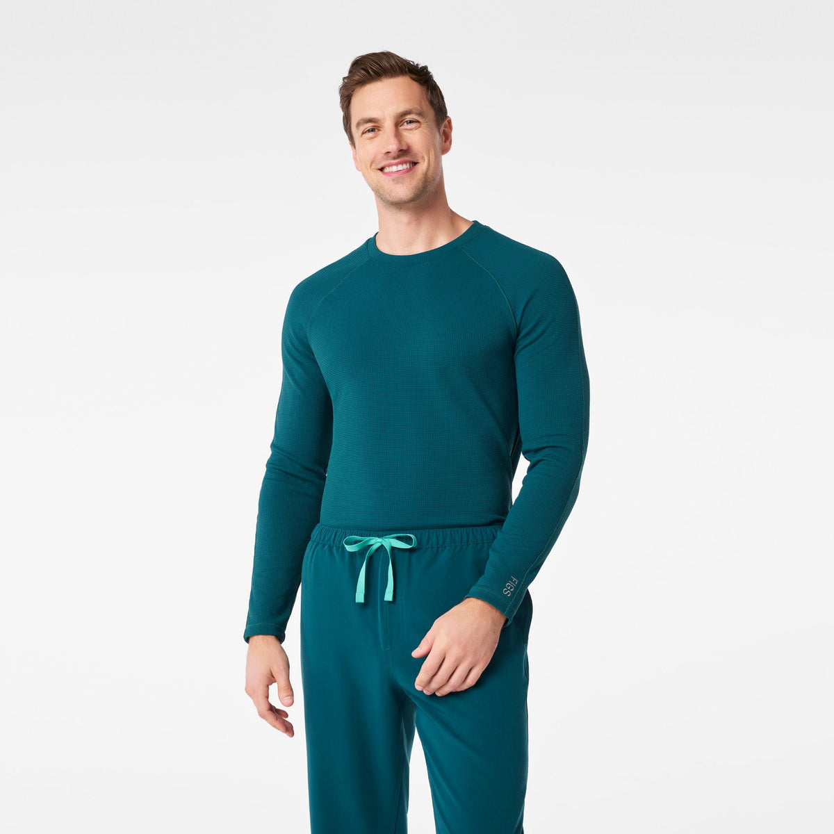 Waffle Long-Sleeve Underscrub - Caribbean Blue