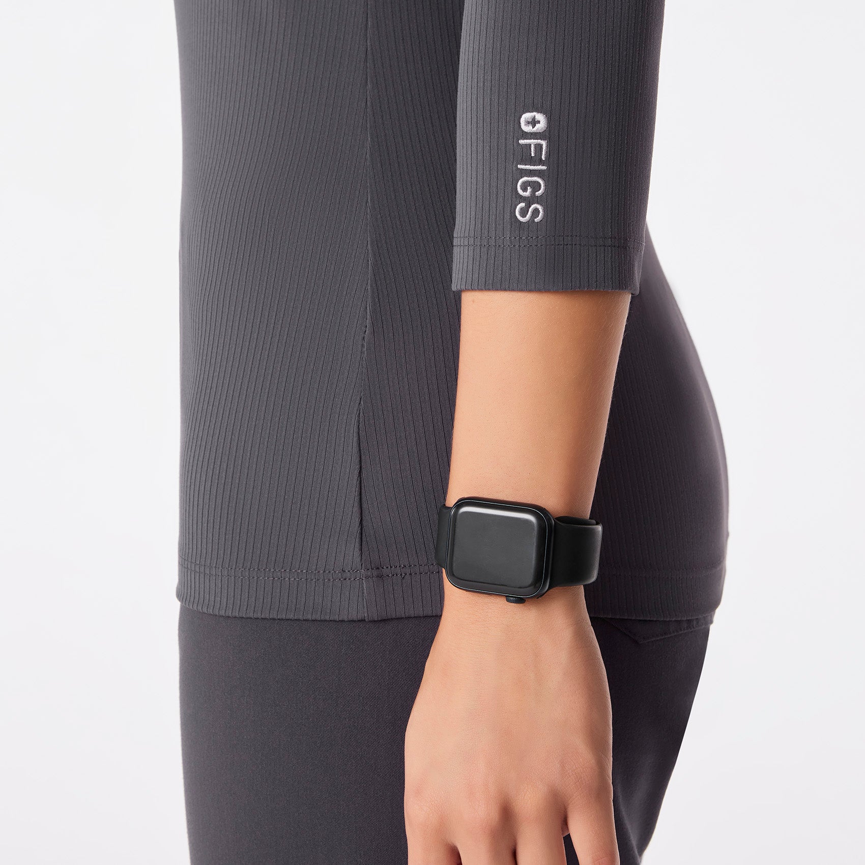 Palmer Ribbed ¾ Sleeve Underscrub - Charcoal