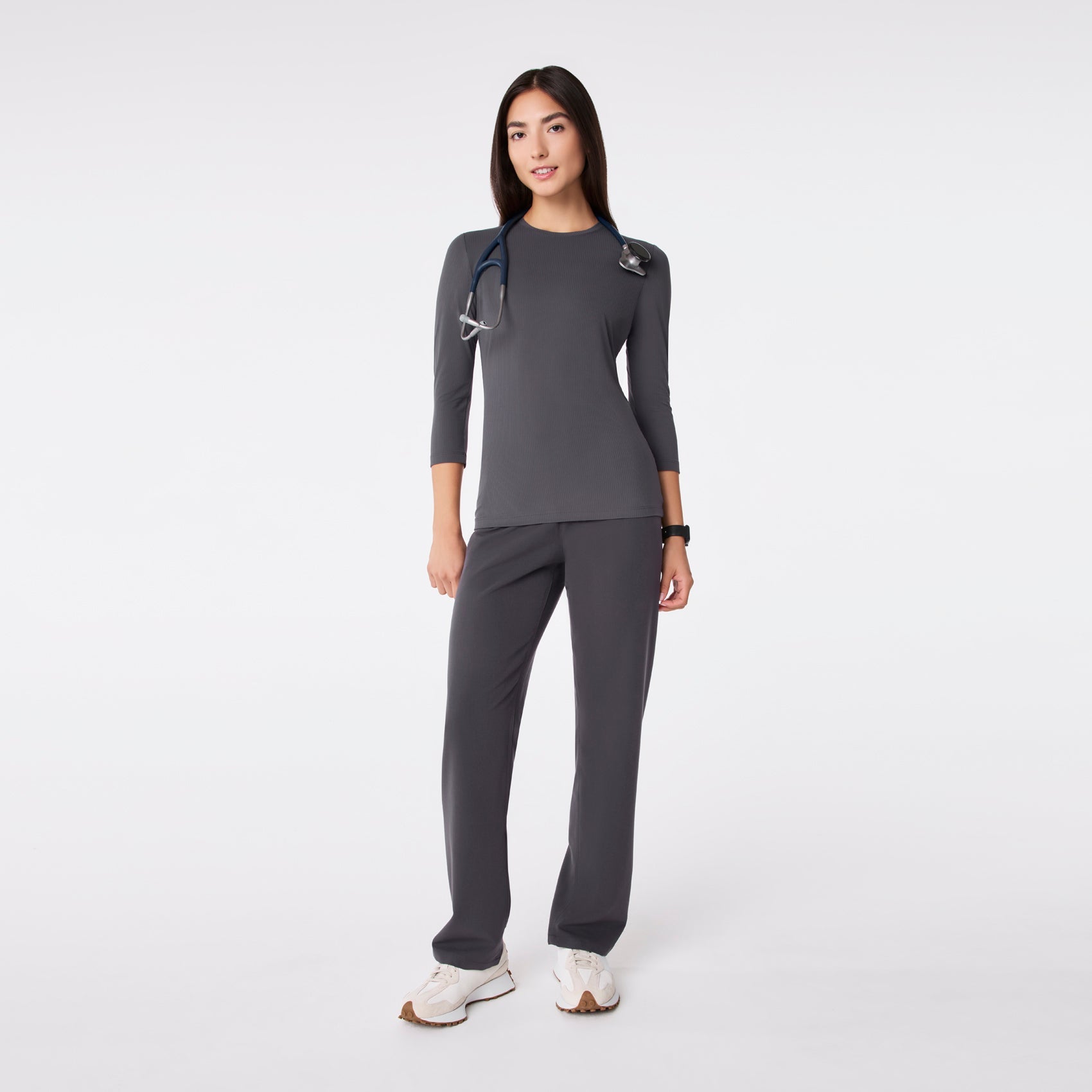 Palmer Ribbed ¾ Sleeve Underscrub - Charcoal