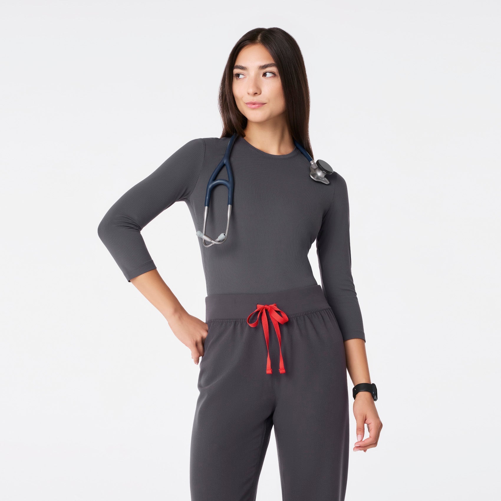 Palmer Ribbed ¾ Sleeve Underscrub - Charcoal