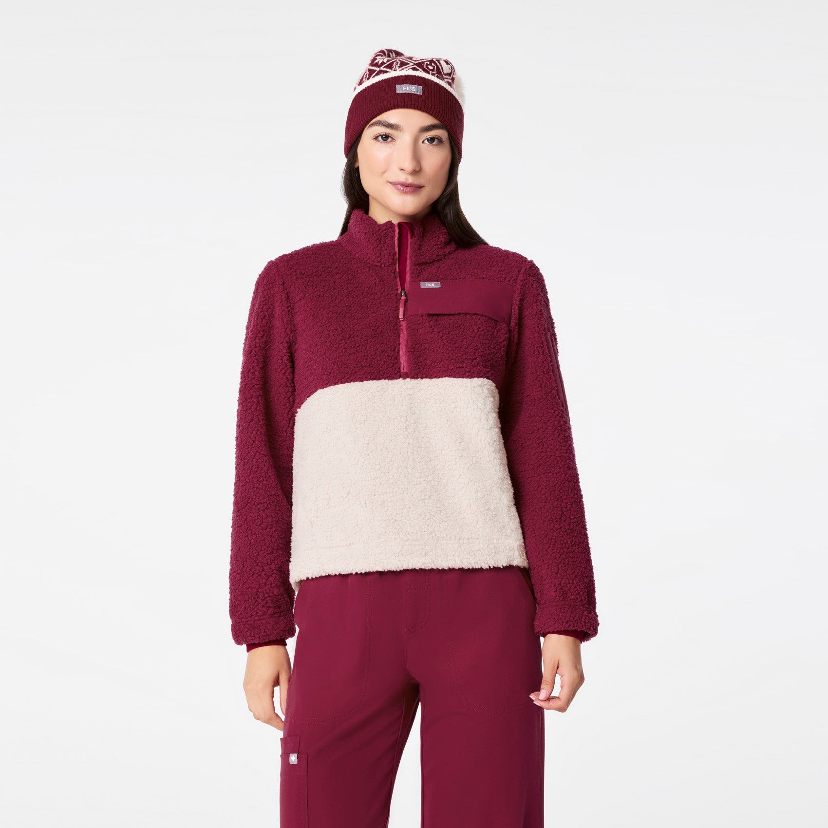 High-Pile Fleece Pullover - Deep Cranberry