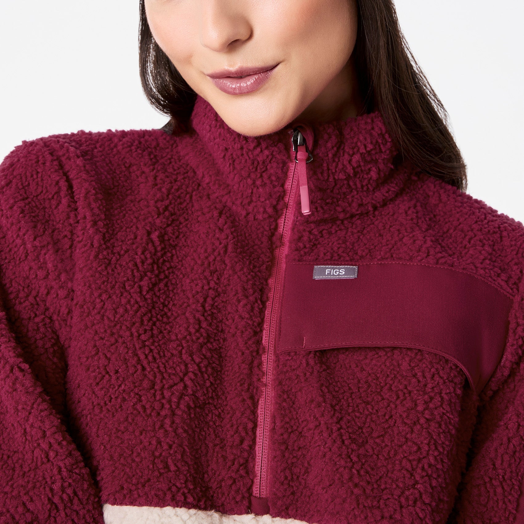 High-Pile Fleece Pullover - Deep Cranberry