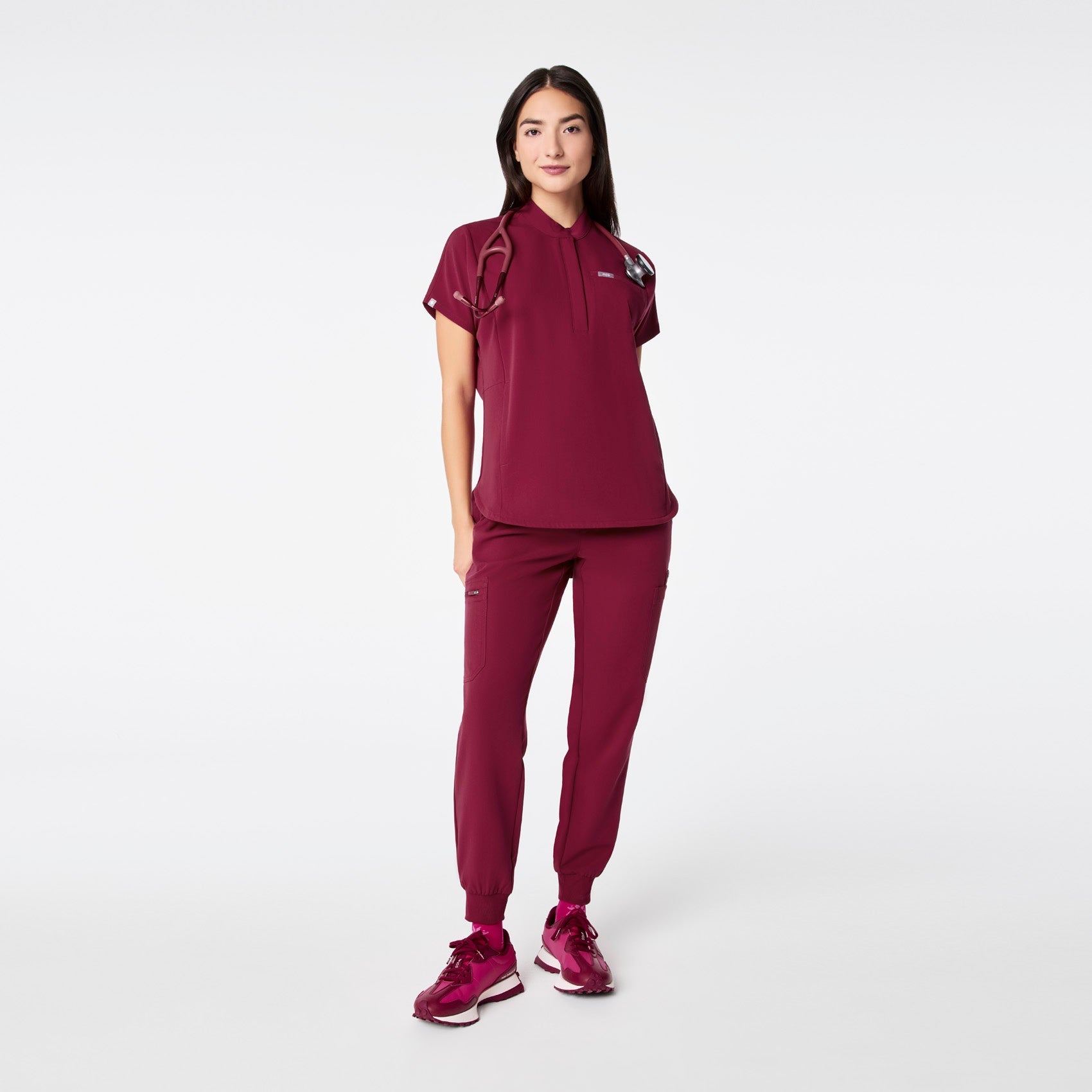 Montex Relaxed Scrub Top - Deep Cranberry