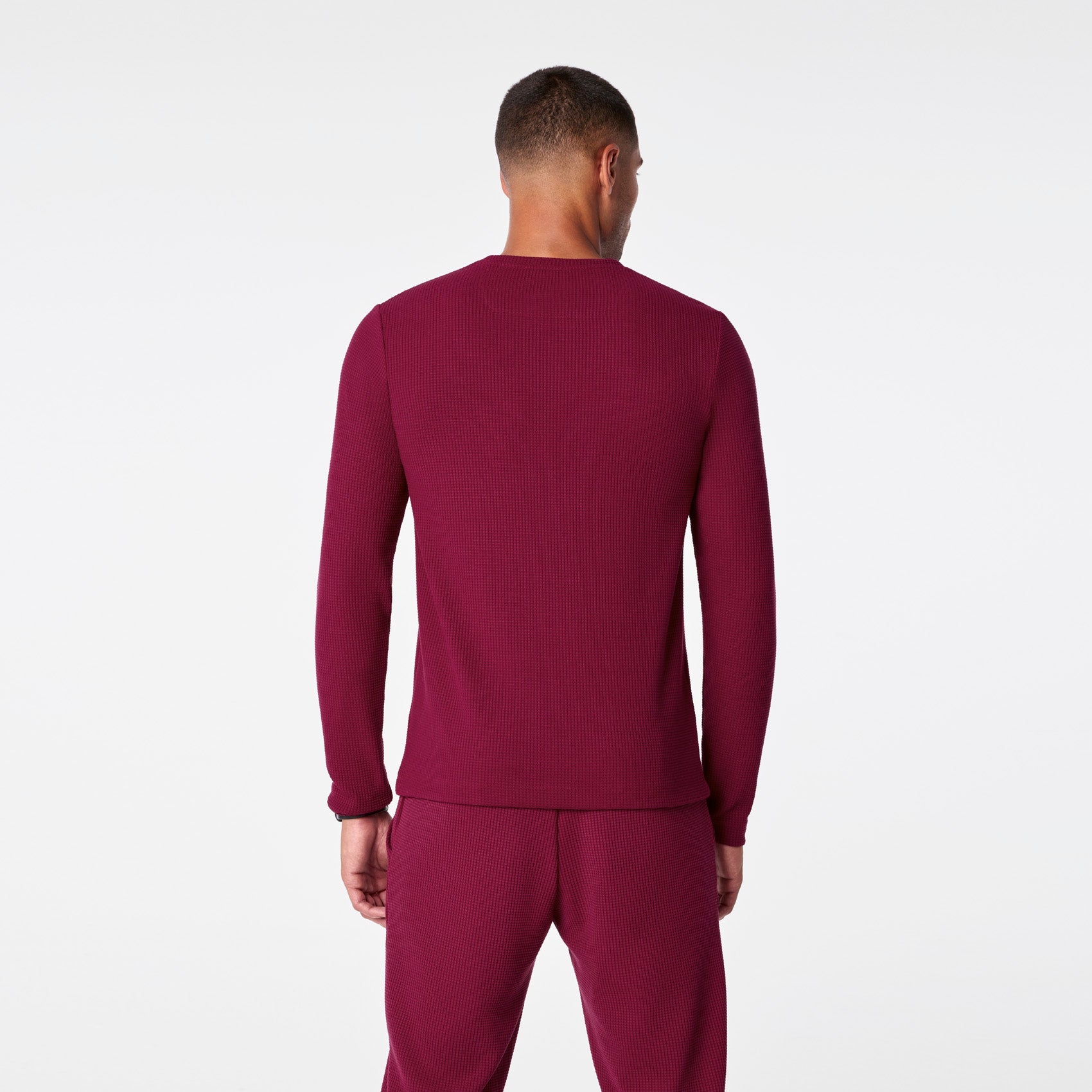 Off-Shift Waffle Crewneck Top™ - Deep Cranberry
