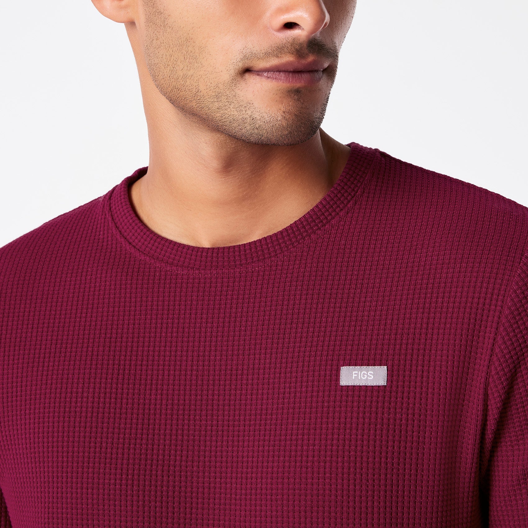 Off-Shift Waffle Crewneck Top™ - Deep Cranberry