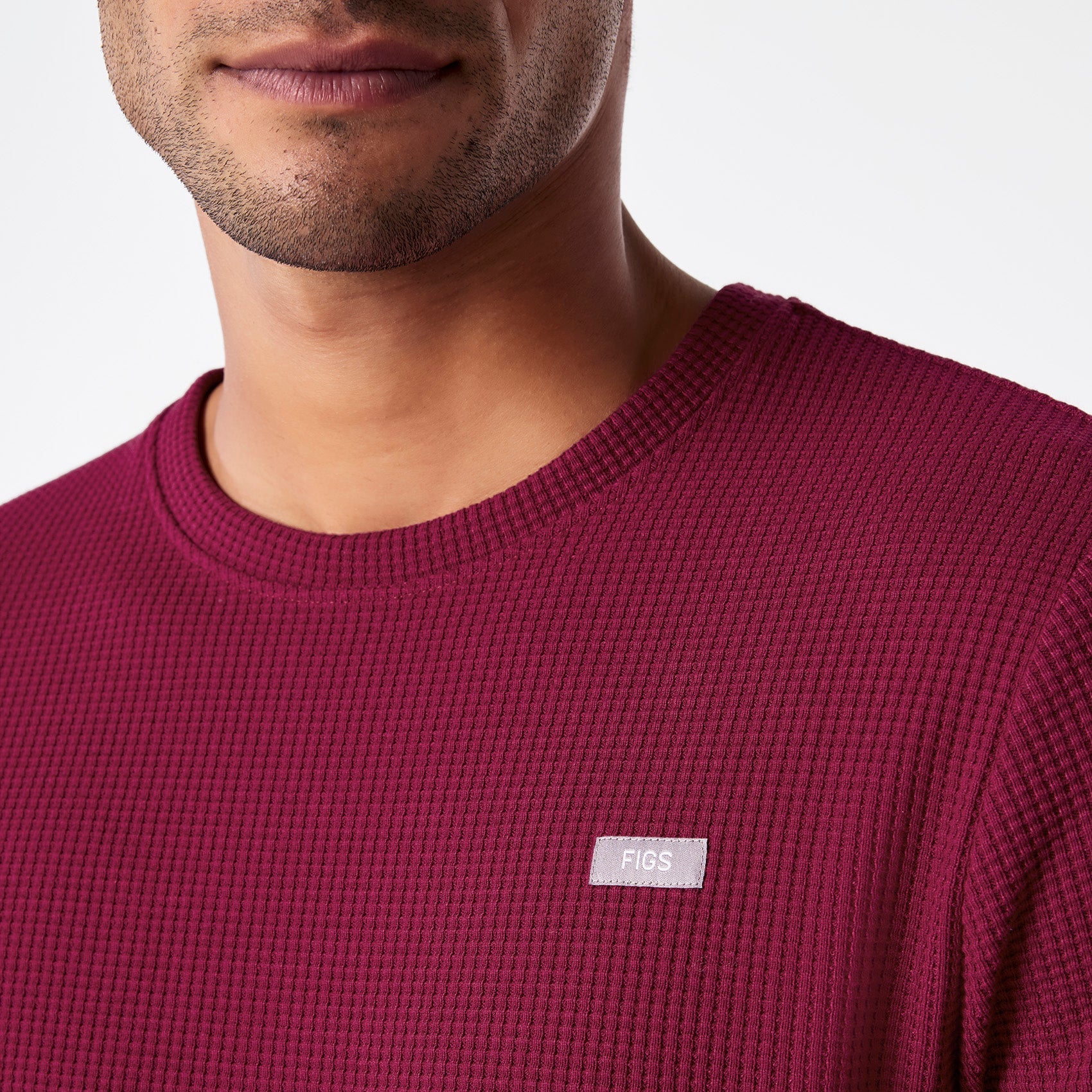 Off-Shift Waffle Crewneck Top™ - Deep Cranberry