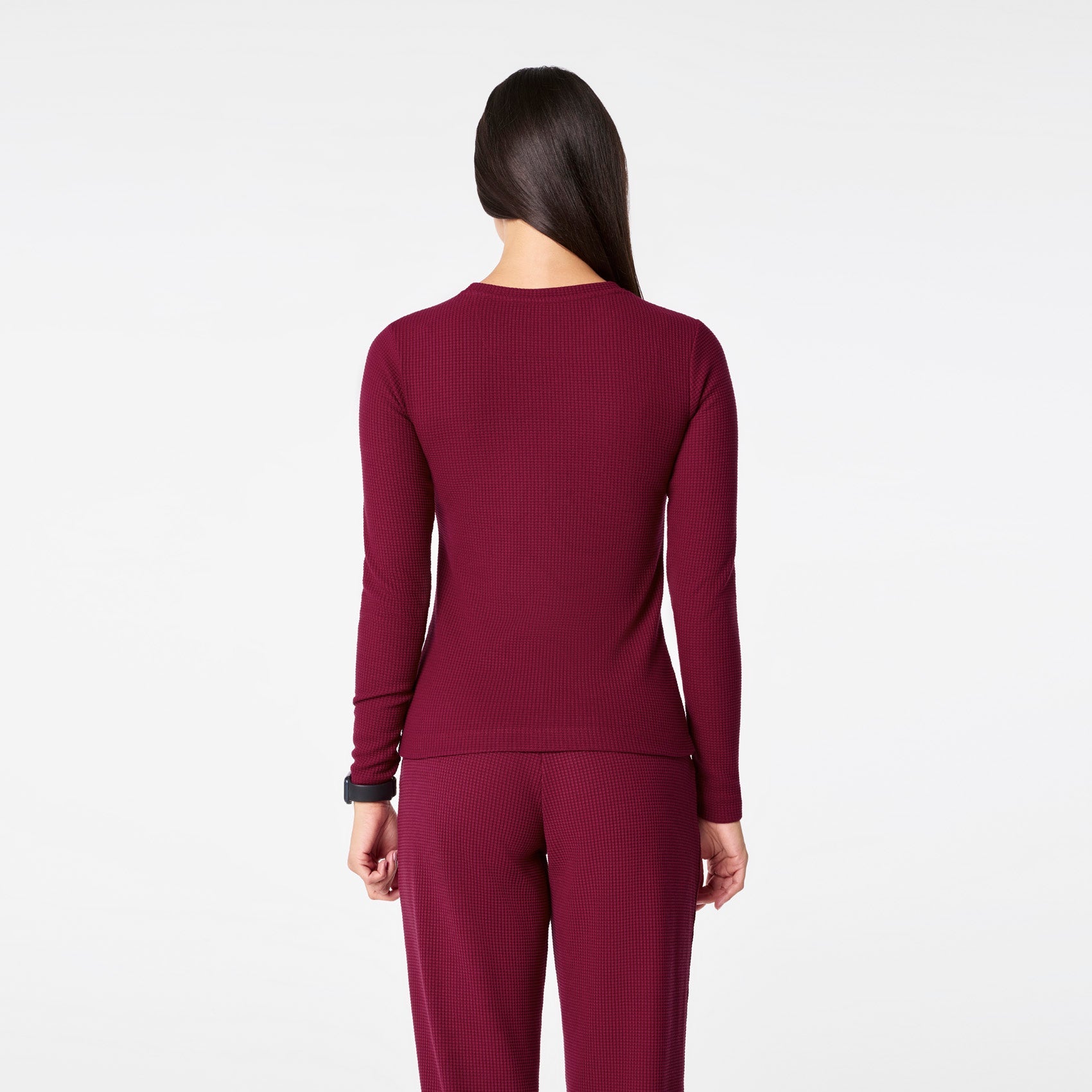 Off-Shift Waffle Crewneck Top™ - Deep Cranberry