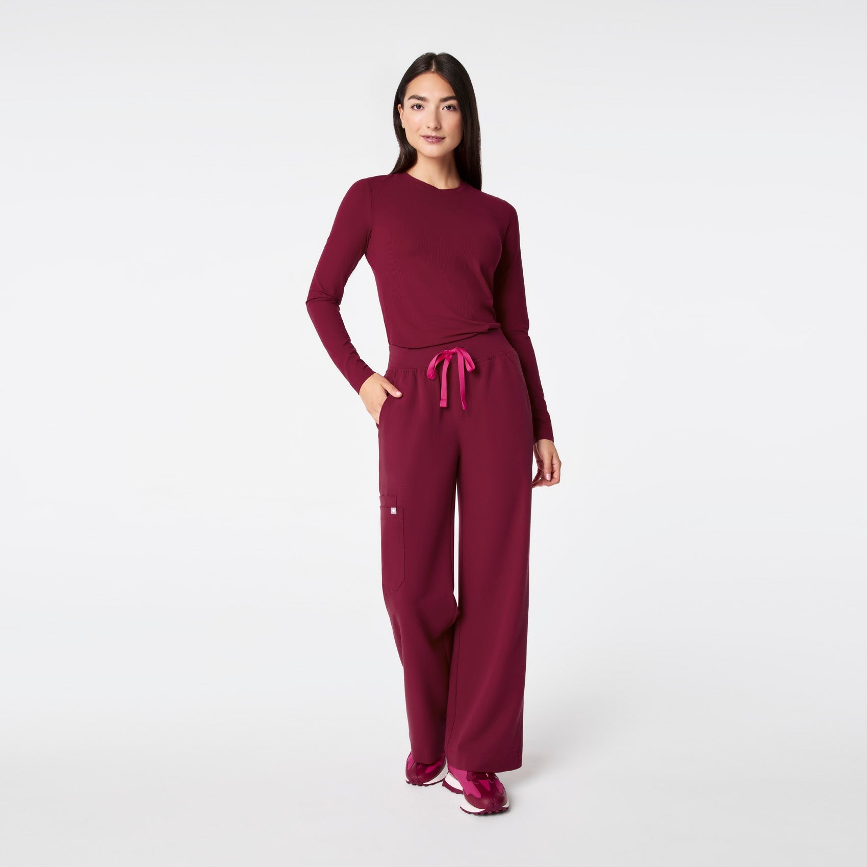 Palmer Ribbed Long-Sleeve Underscrub - Deep Cranberry