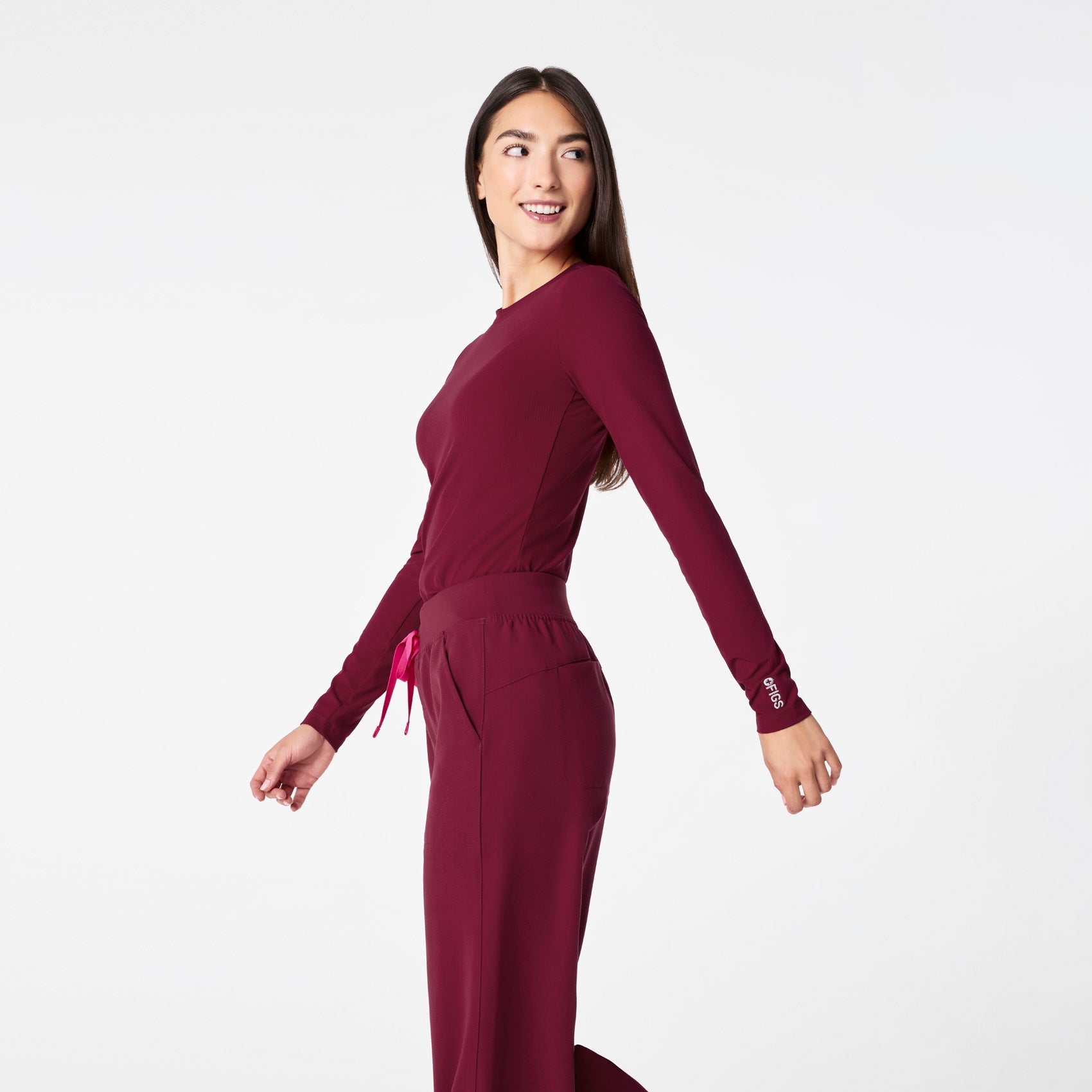 Palmer Ribbed Long-Sleeve Underscrub - Deep Cranberry
