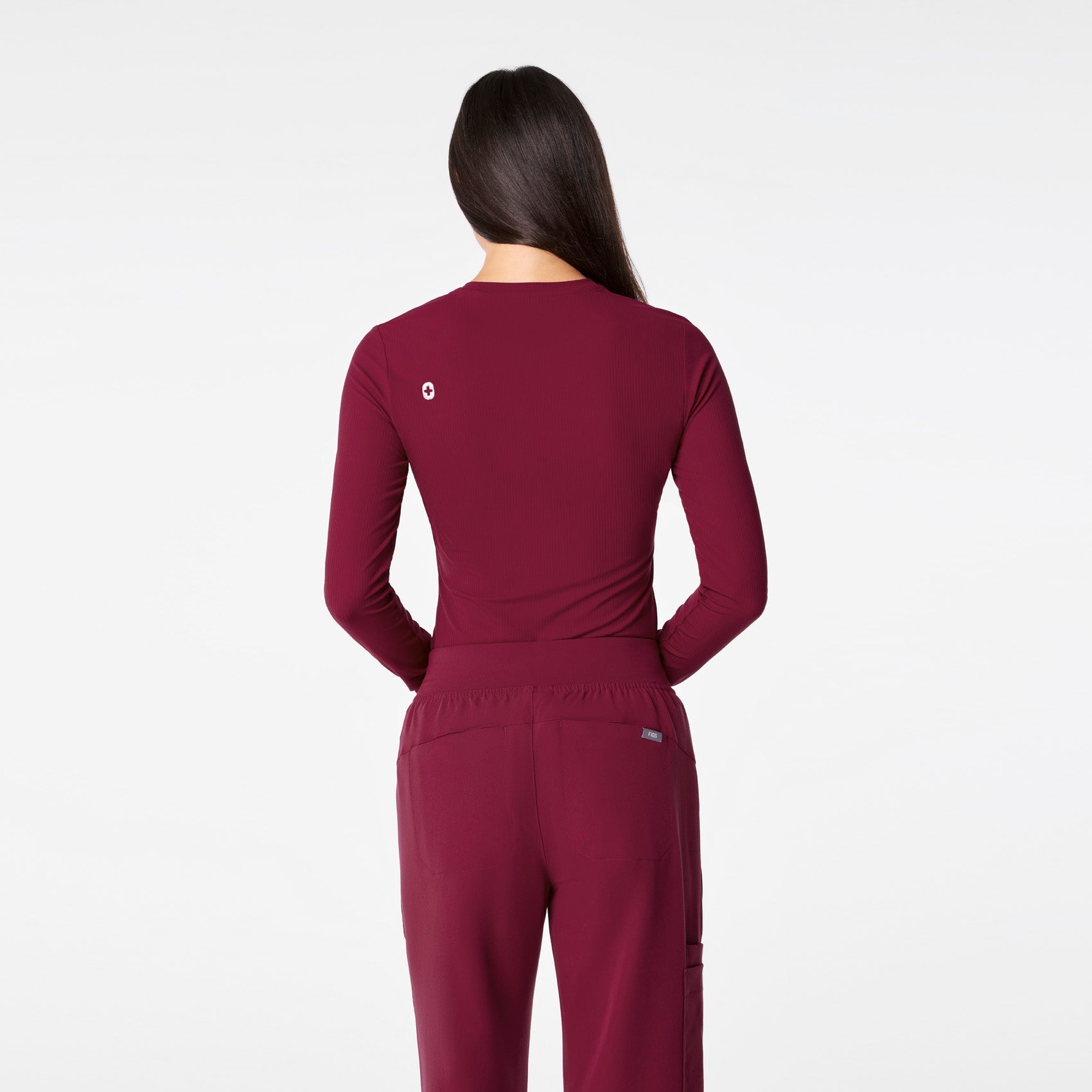 Palmer Ribbed Long-Sleeve Underscrub - Deep Cranberry