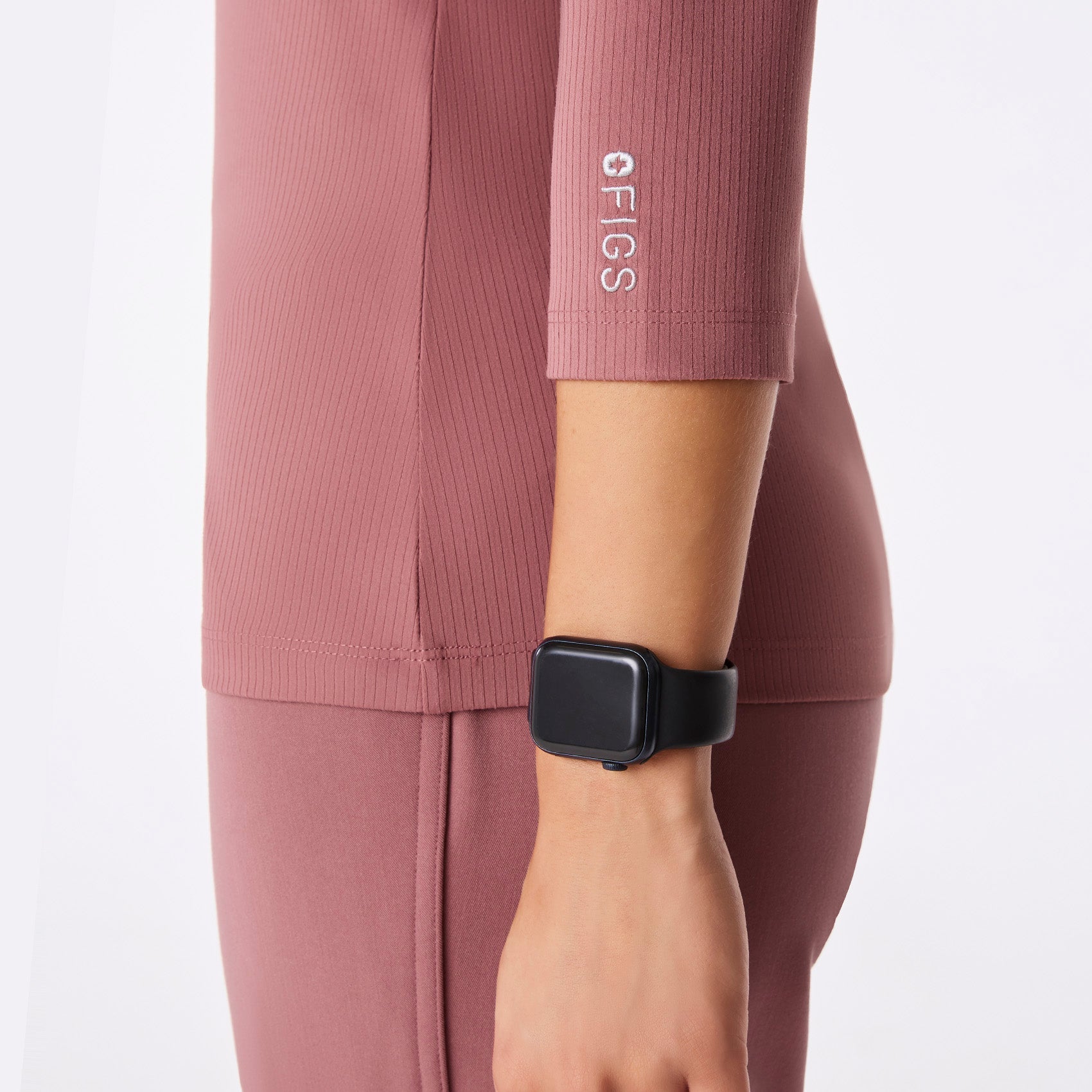 Palmer Ribbed ¾ Sleeve Underscrub - Mauve